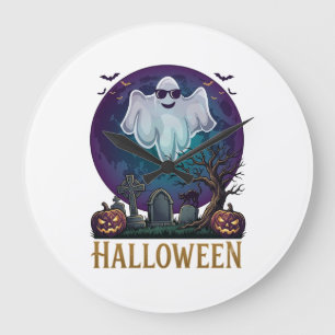 Grande Horloge Ronde Lunettes de soleil fantôme Halloween Violet Lune C