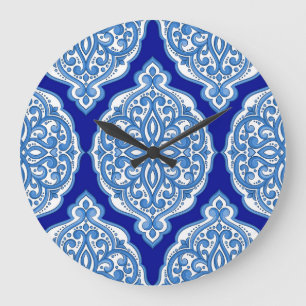 Grande Horloge Ronde Luxe blanc-bleu, ornement turc.