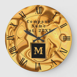 Grande Horloge Ronde Luxe Elegant Marbre Or Monogramme