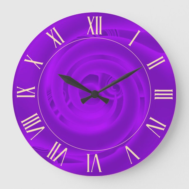Grande Horloge Ronde Luxe moderne Neon violet Abstrait Floral Rose (Recto)