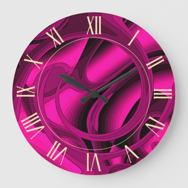 Grande Horloge Ronde Luxe moderne rose Abstrait Floral Rose (Recto)