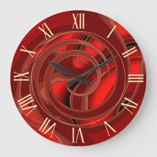 Grande Horloge Ronde Luxe moderne Rouge Abstrait Floral Rose
