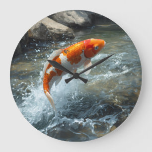 GRANDE HORLOGE RONDE LUXE POISSON KOI ART