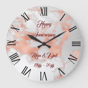 Grande Horloge Ronde Luxury Blush Glitter White Pink Marble Customize