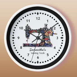 Grande Horloge Ronde Machine à coudre à tapisserie florale