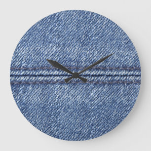Grande Horloge Ronde Macro Dénim Bleu, Texture Gros Plan.