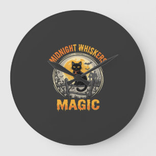 Grande Horloge Ronde Magie de Lune de Chat Noir d'Halloween