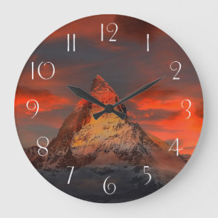Grande Horloge Ronde Magnifique matterhorn ciel rouge paysage