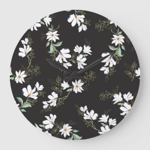 Grande Horloge Ronde Magnolia floral brillant Motif sans joint