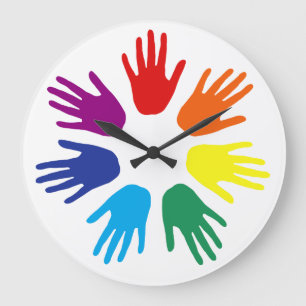 Grande Horloge Ronde Mains arc-en-ciel