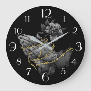 Grande Horloge Ronde Mains en prière et rose