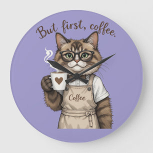 Grande Horloge Ronde Mais d'abord, chat café
