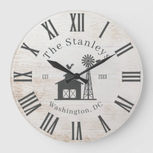 Grande Horloge Ronde Maison de famille moderne rustique personnalisée n