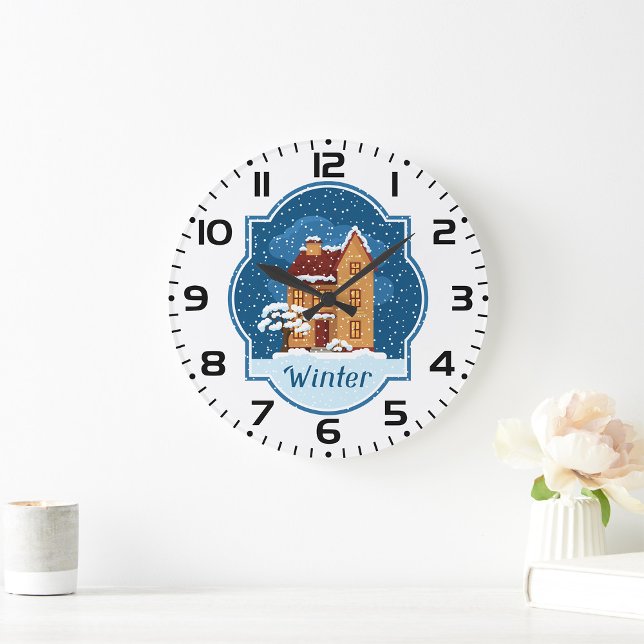 Grande Horloge Ronde Maison D'Hiver Dans La Neige (Créateur téléchargé)