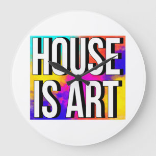 GRANDE HORLOGE RONDE MAISON EST ART POLICE BLANCHE FOND ARC-EN-CIEL