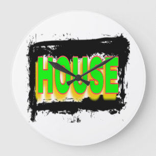 GRANDE HORLOGE RONDE MAISONS POLICES VERTES CONTOURS ROUGES OMBRES ORAN