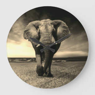 Grande Horloge Ronde Majestic Wild Bull Elephant à Sepia