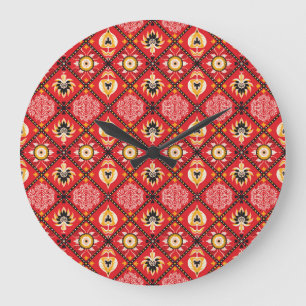 Grande Horloge Ronde Majolica Italienne : Carrelage floral brodé.