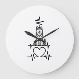 Grande Horloge Ronde Malamute d'Alaska Chien Rythme Cardiaque Ligne Cœu
