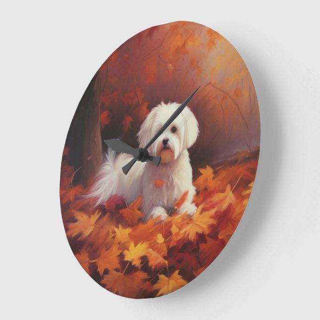 Grande Horloge Ronde Maltais en automne Feuilles automne Inspiration (Angle)