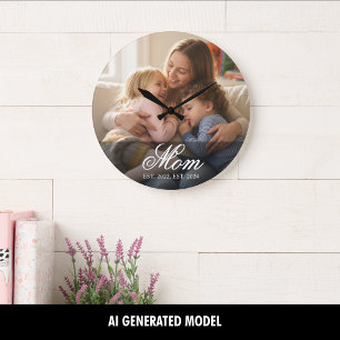 Grande Horloge Ronde Maman a établi une photo de script blanc moderne