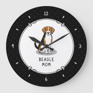 Grande Horloge Ronde Maman beagle (tri couleur 3) Mignonne de chien Mèr
