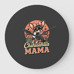 Grande Horloge Ronde Maman Chihuahua adorable noeud maman chien