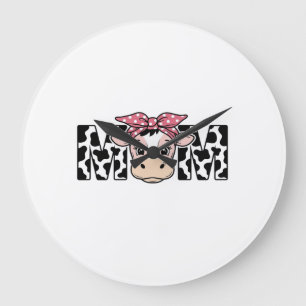 Grande Horloge Ronde Maman Vache Mignonne Nœud Conception Graphique_1