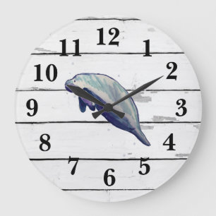 Grande Horloge Ronde Manatee Florida Faune Décor Rustique Shiplap