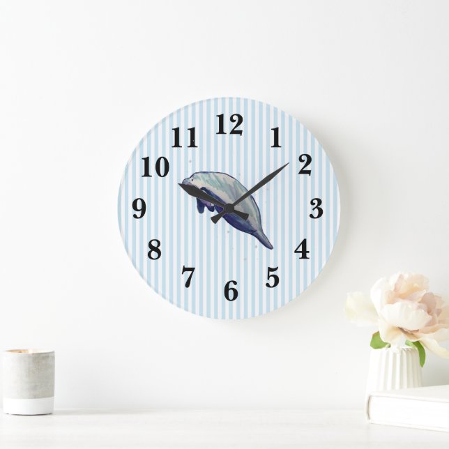 Grande Horloge Ronde Manatee Floride Faune Bleue Bande (Maison)