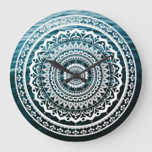 Grande Horloge Ronde Mandala Blanc Laissez la mer vous libérer