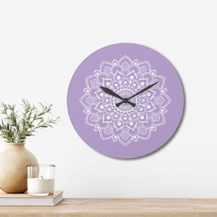 Grande Horloge Ronde Mandala Boho Élégant
