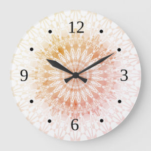 Grande Horloge Ronde Mandala d'abricot géométrique