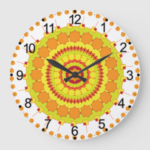 Grande Horloge Ronde Mandala de cercle géométrique orange-70250