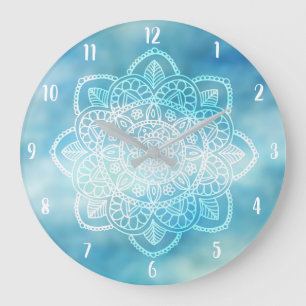 Grande Horloge Ronde Mandala de ciel bleu