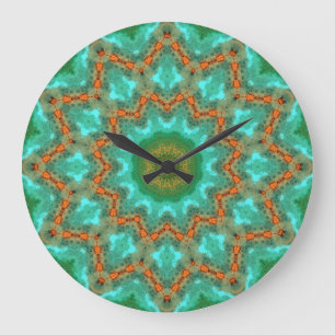 Grande Horloge Ronde Mandala de cuivre 06308-1 de patine