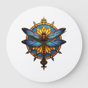 Grande Horloge Ronde Mandala Dragonfly Lumineux Géométrie Sacrée Spirit