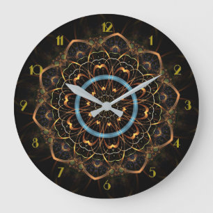 Grande Horloge Ronde Mandala en filigrane d'or rond