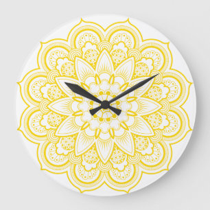 Grande Horloge Ronde Mandala en or et blanc