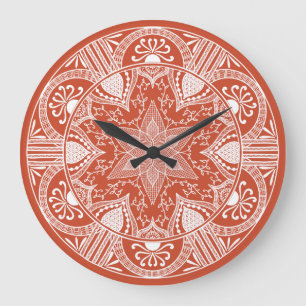 Grande Horloge Ronde Mandala en terre cuite