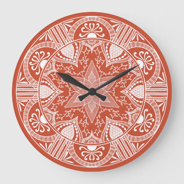 Grande Horloge Ronde Mandala en terre cuite (Recto)