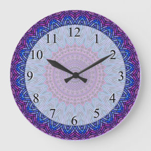 Grande Horloge Ronde Mandala en verre tendu