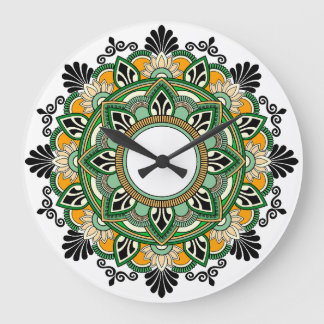Grande Horloge Ronde Mandala en vert et or