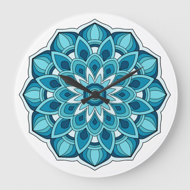Grande Horloge Ronde Mandala en vert turquoise (Recto)