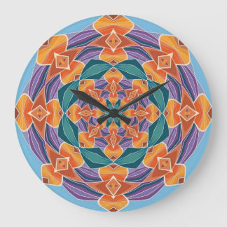 Grande Horloge Ronde Mandala Fleurie Coucher de Soleil