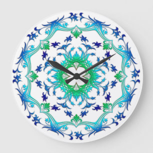 Grande Horloge Ronde Mandala. floral ethnique