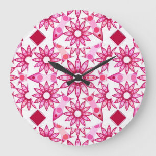 Grande Horloge Ronde Mandala motif dans les tons roses, marron