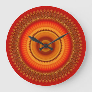 Grande Horloge Ronde Mandala orange et jaune