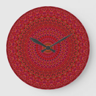Grande Horloge Ronde Mandala rouge d'ornement de dentelle