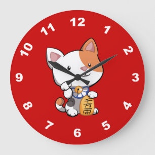 Grande Horloge Ronde Maneki mignon Neko (chat montrant du doigt
